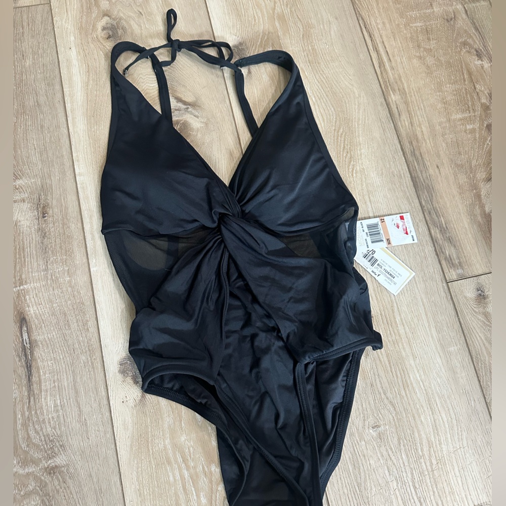 🆕 MICHAEL Michael Kors V-Neck One Piece in Black - Picture 2 of 8